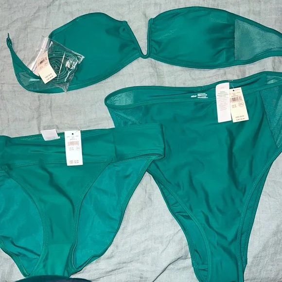 Aerie | NWT Mesh V-Wire Bandeau Bikini Top S, two bottoms size M - Picture 2 of 5